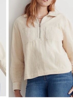 Madewell Corduroy Half-Zip Pullover Alabaster Size XL
